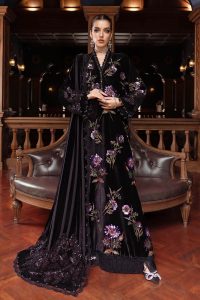 Maria.B Winter Luxe Unstitched Collection 2025 Unstitched Embroidered Velvet Suit WL-1306-Black and Purple