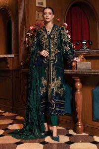Maria.B Winter Luxe Unstitched Collection 2025 Embroidered Velvet Suit WL-1302-Emerald Green