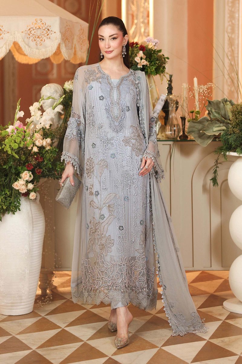 Maria.B Luxury Chiffon Unstitched Collection 2026 MPC-26-206-Muted Blue